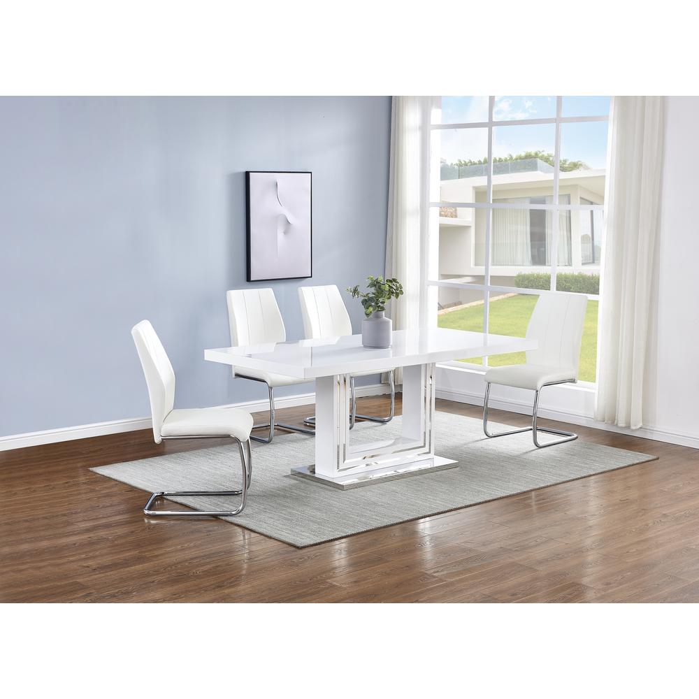 Gudmund 5-piece Modern Dining Set in White Faux Leather. Picture 1