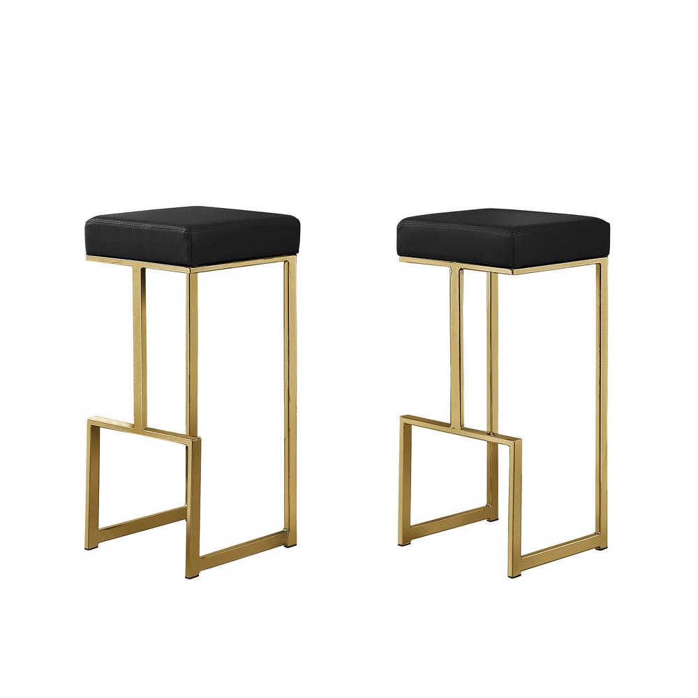 Dorrington Faux Leather Backless Bar Stool in Black/Gold (Set of 2). Picture 1