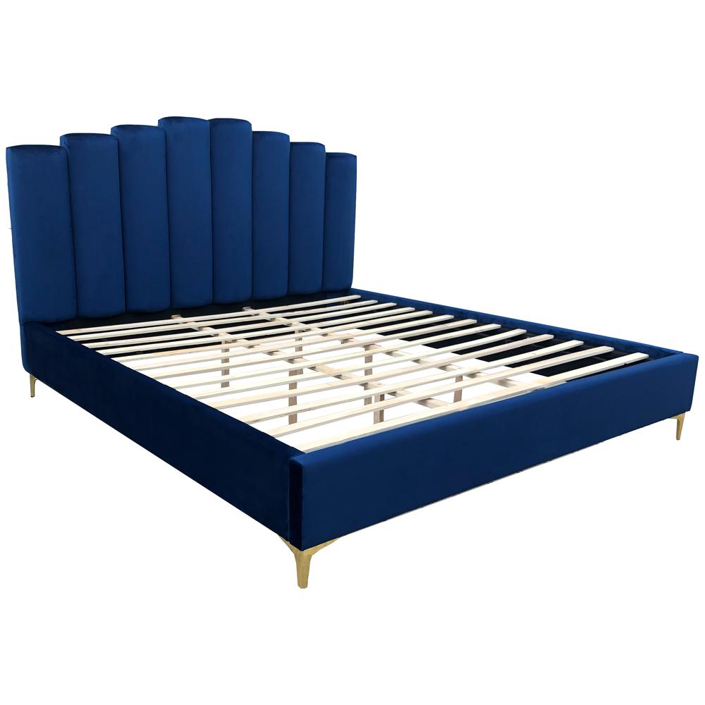 Sicily Velvet Fabric King Platform Bed in Blue. Picture 1