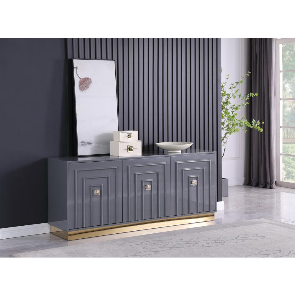 Maria Modern High Gloss Lacquer Wood Sideboard in Gray. Picture 1