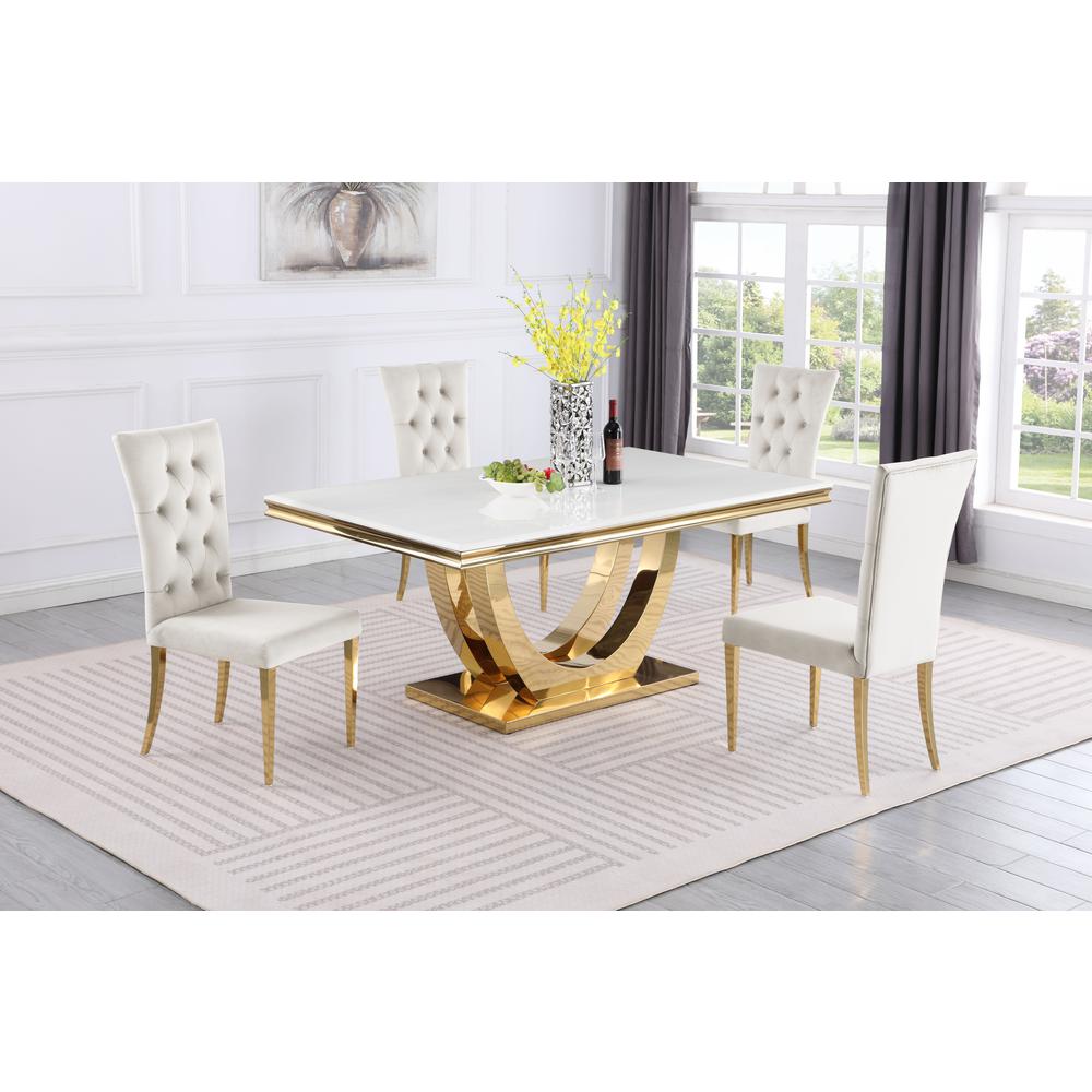 Danis Beige with Gold 5-Piece Rectangle Dining Set. Picture 5