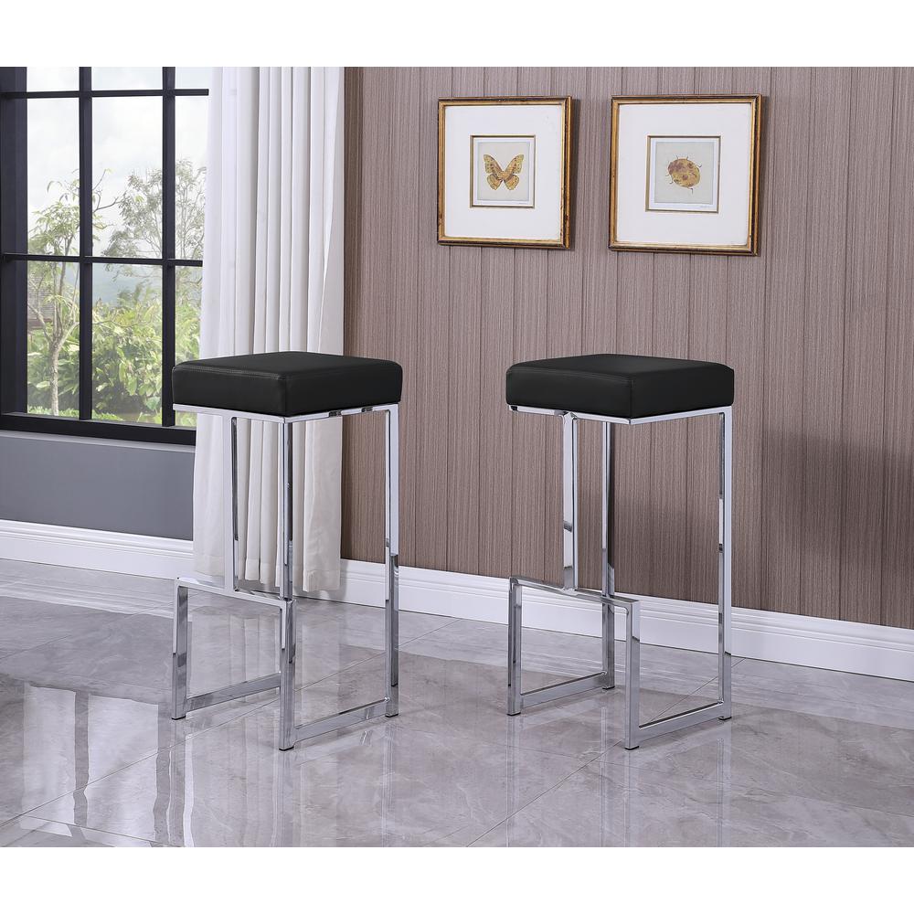 Dorrington Faux Leather Backless Bar Stool in Black/Silver (Set of 2). Picture 2