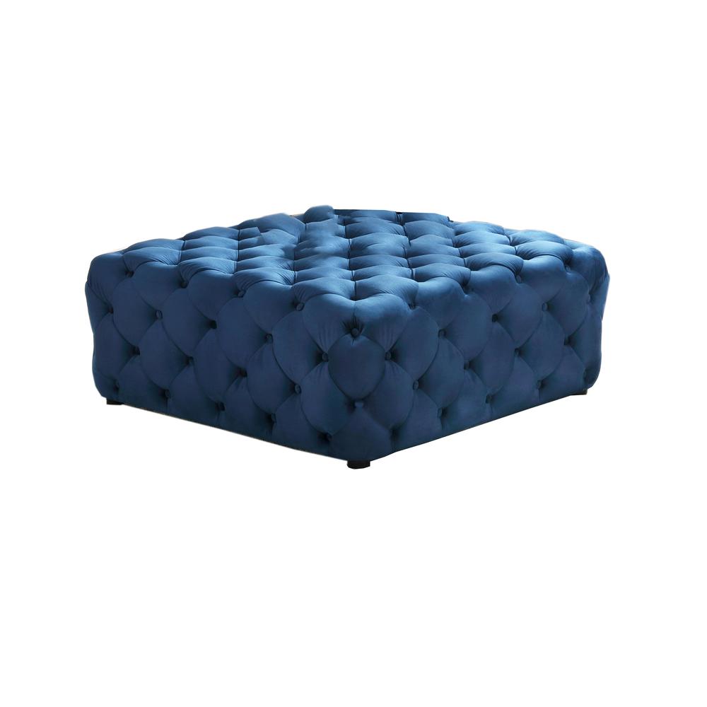 Best Master Furniture Kelly Square Transitional Velvet Fabric Ottoman in Navy. The main picture.