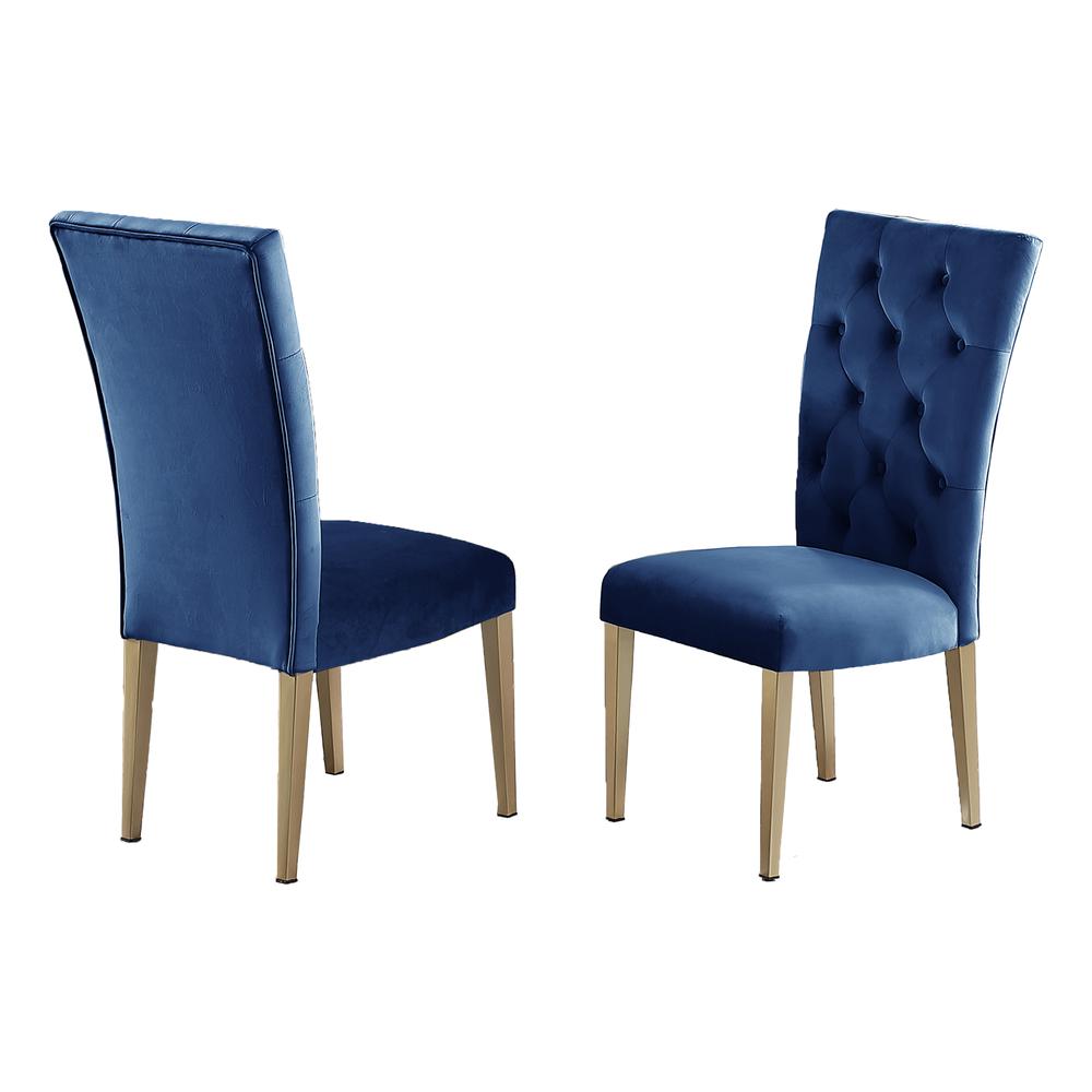 Tyrion Blue Tufted Velvet Side Chairs in Brushed Gold (Set of 2). Picture 1