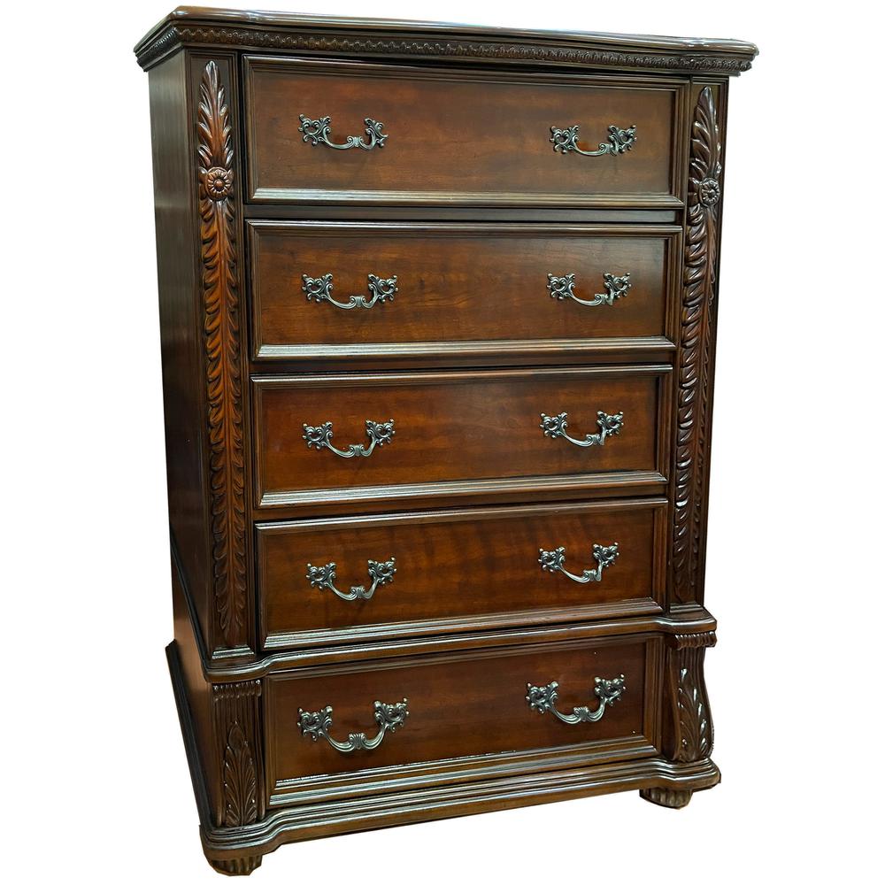 Bessy Traditional Cherry Wood 5-Drawer Chest. Picture 1