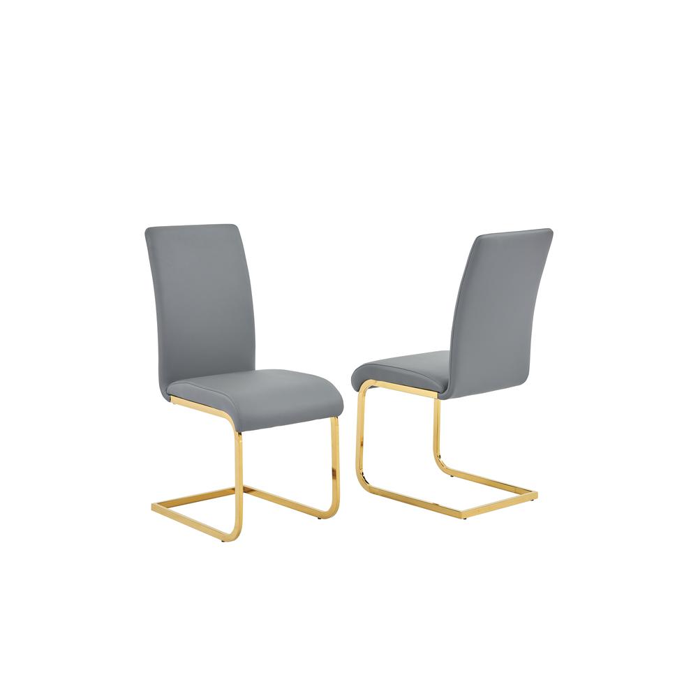 Alison Faux Leather Chrome Dining Side Chair in Gray/Gold (Set of 2). The main picture.