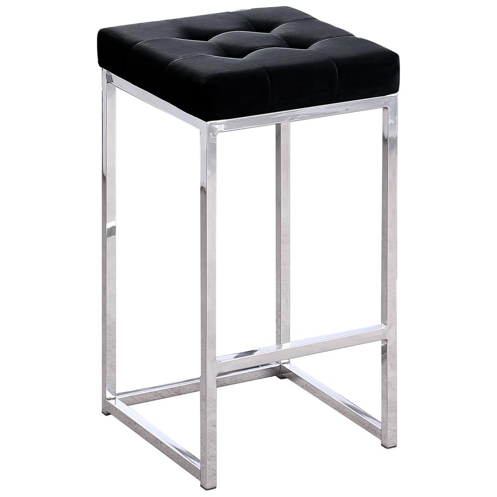 Jersey Black Velvet Counter Height Stool in Silver (Set of 2). Picture 1
