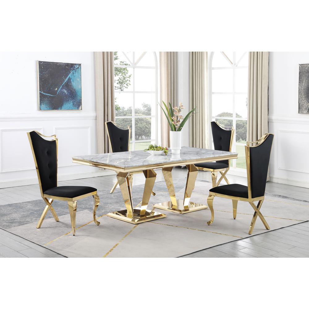 Ivane Black with Gold 5-Piece Rectangle Dining Set. Picture 5