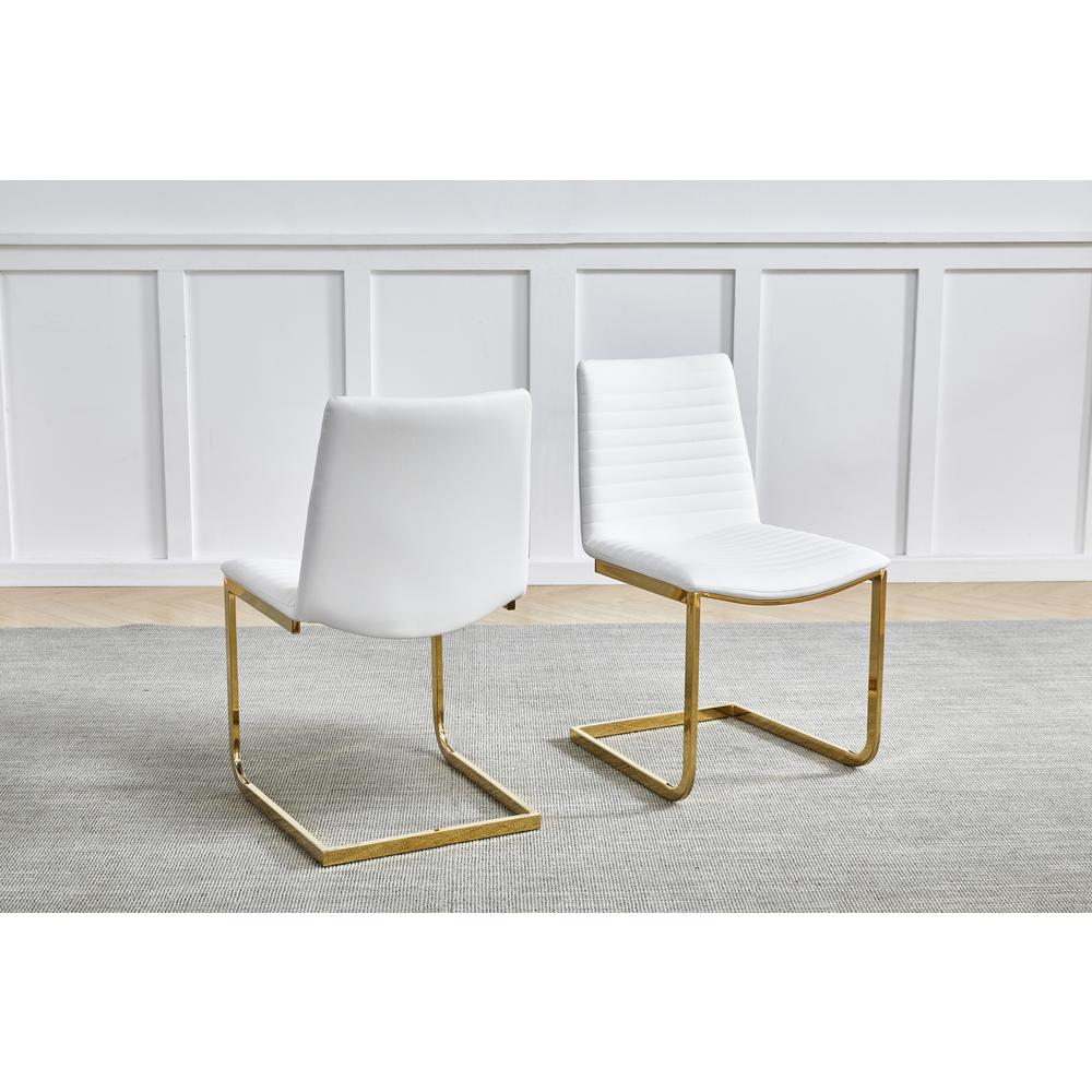 Blanca White Faux Leather Gold Dining Chair (Set of 2). Picture 2