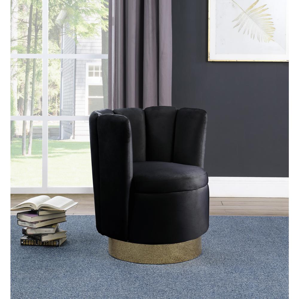 Ellis Velvet Upholstered Swivel Accent Chair in Black Velvet. Picture 2