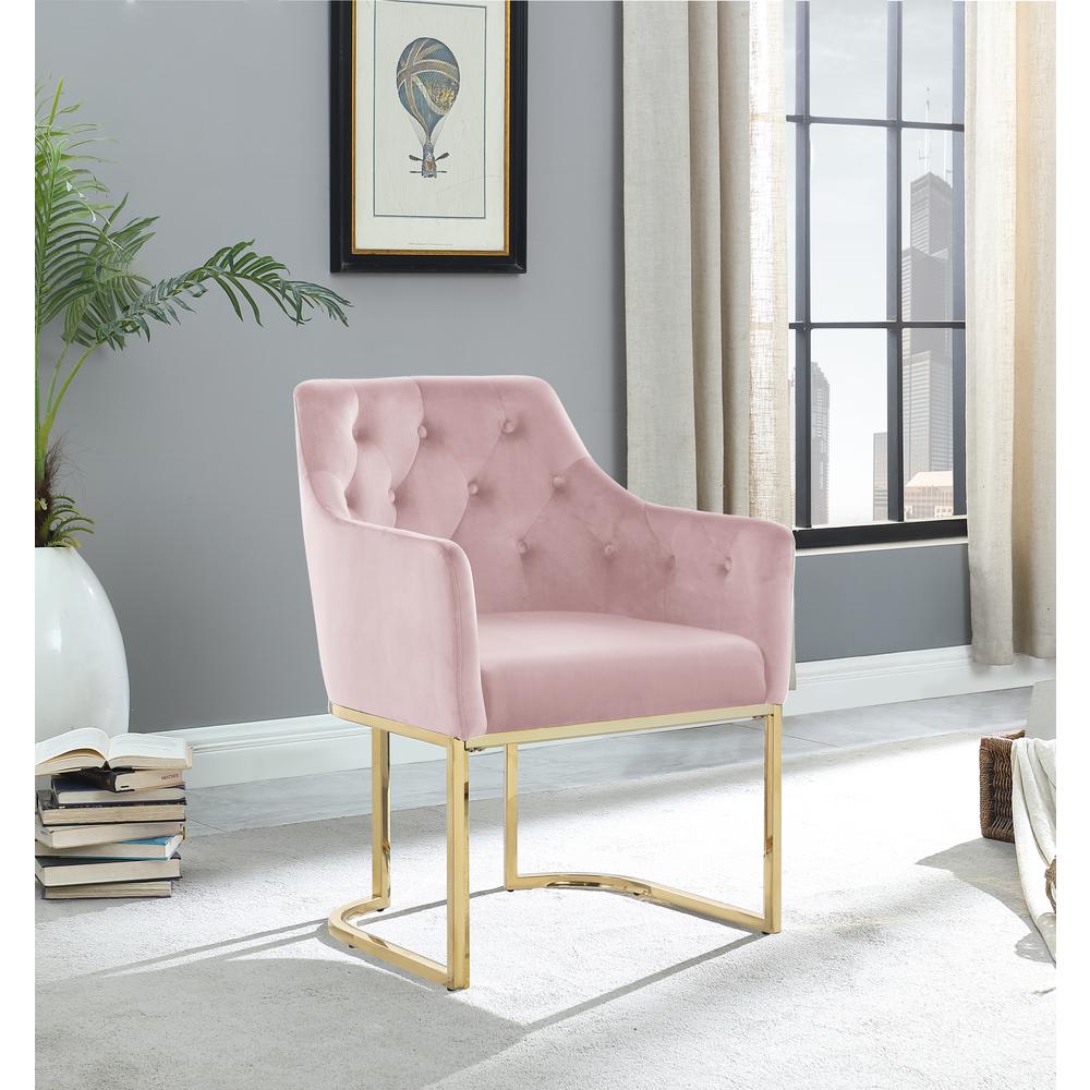 Lana Pink Tufted Velvet Arm Chair in Gold. Picture 3