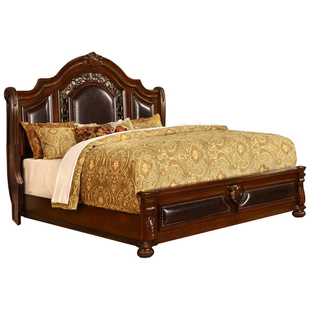 Bessy Traditional Cherry Wood Queen Platform Bed. Picture 1