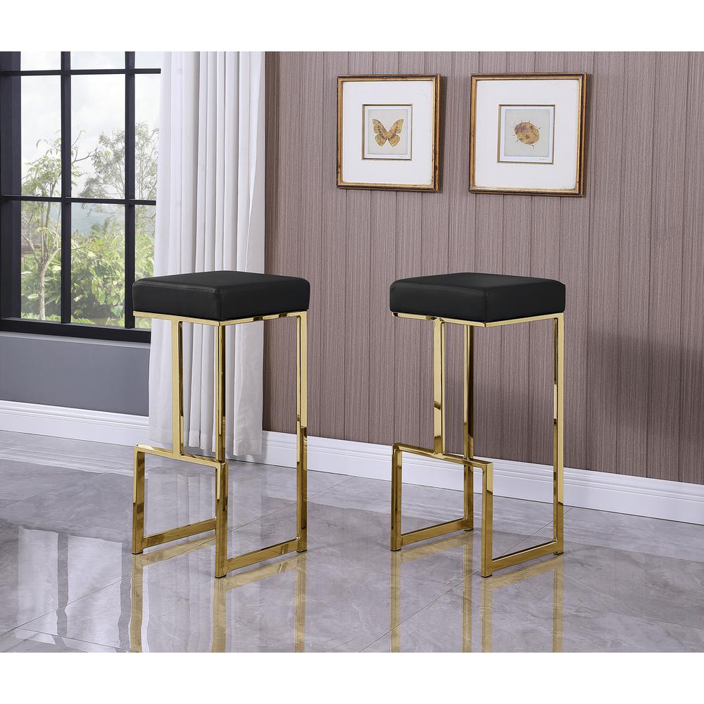 Dorrington Faux Leather Backless Bar Stool in Black/Gold (Set of 2). Picture 2