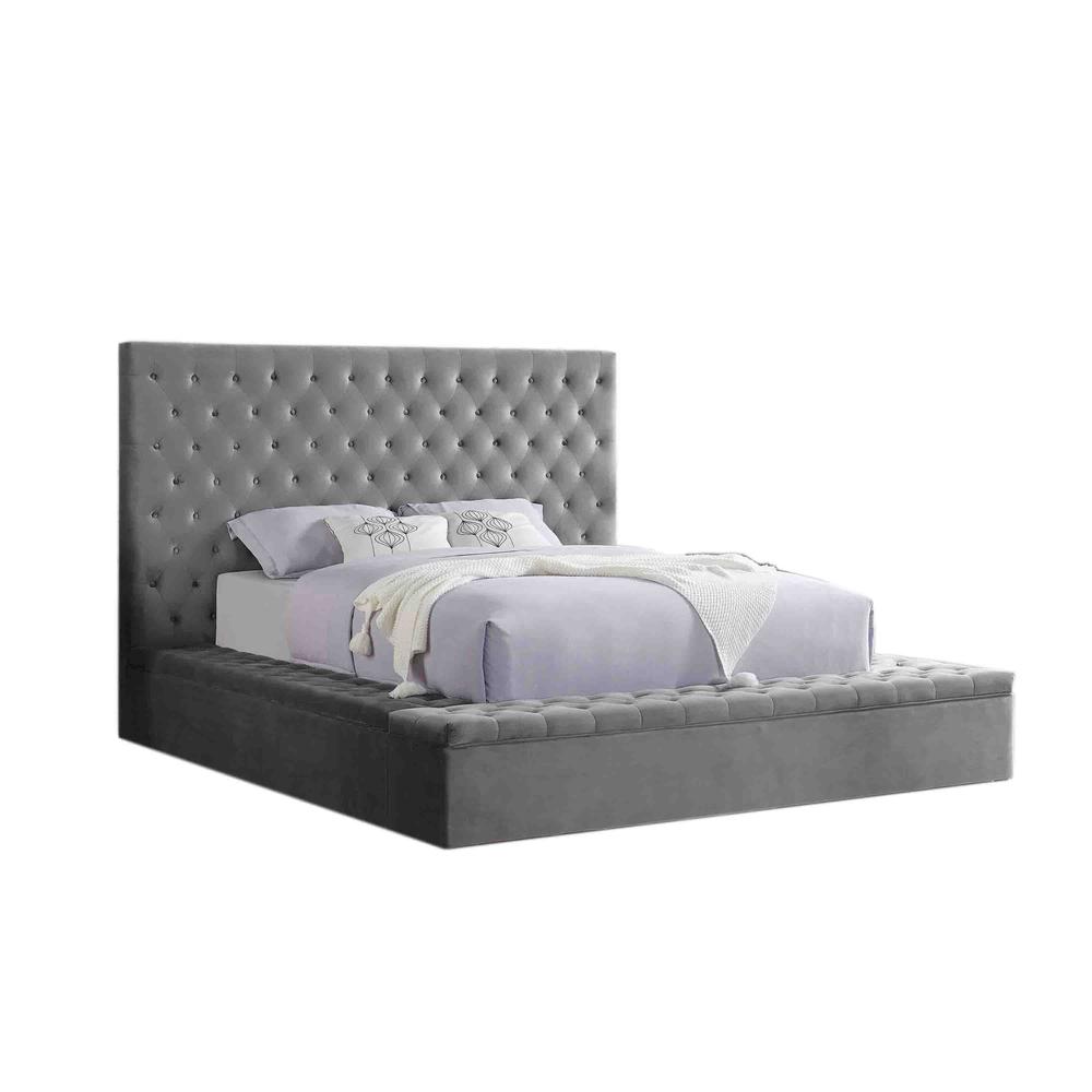 Best Master Furniture Cierra Fabric Platform Queen Bed with Storage in Gray. Picture 1