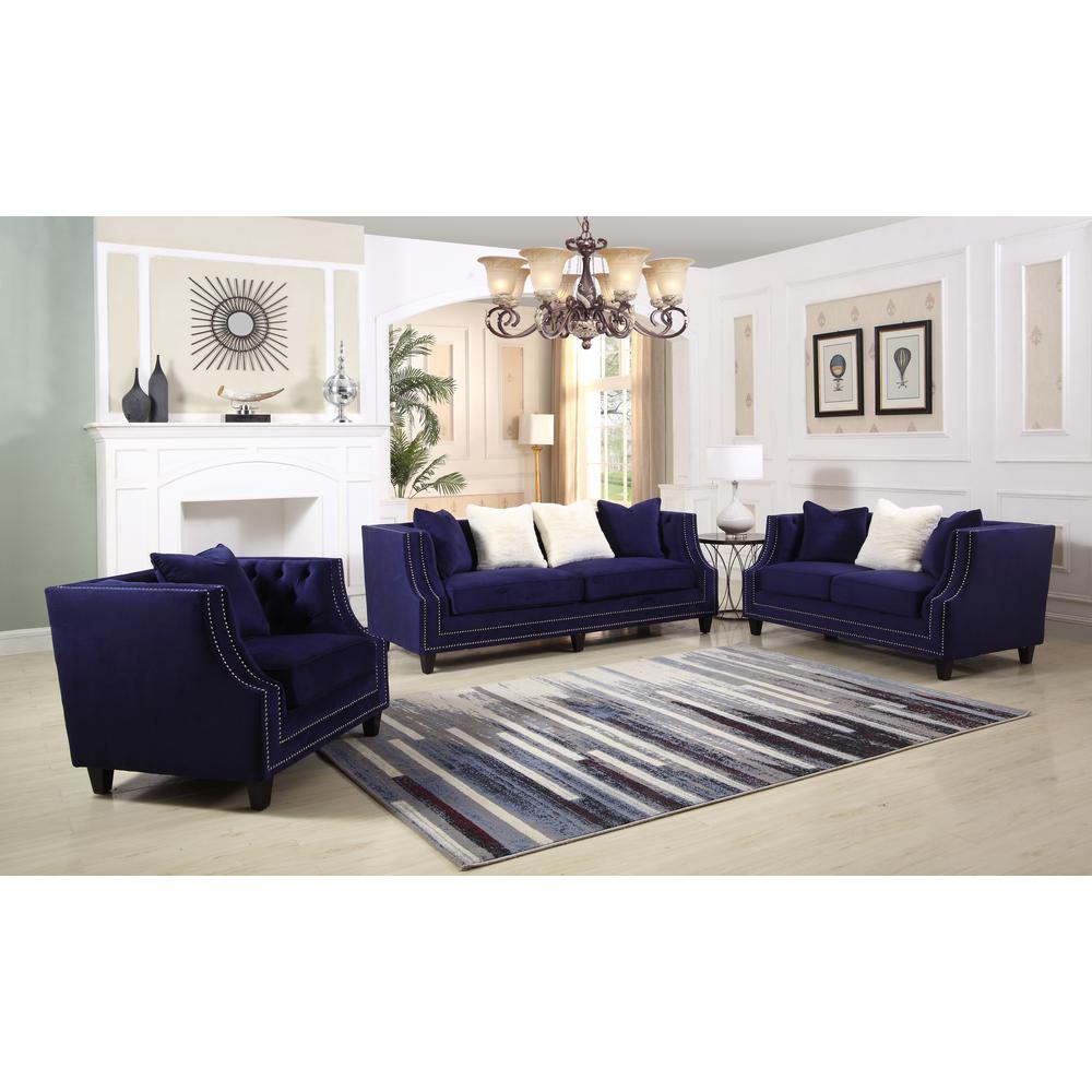Marylou Velvet with Nailheads Loveseat in Blue. Picture 2