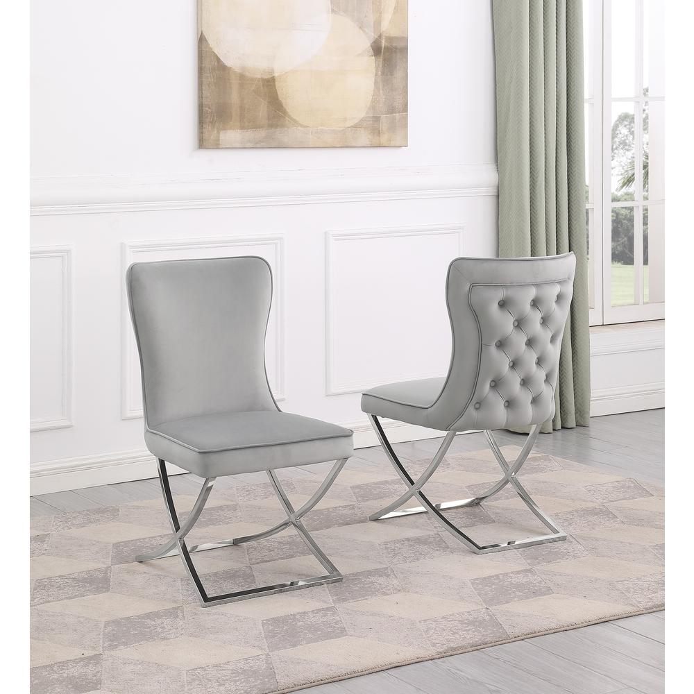Blythe Grey Velvet with Silver Dining Chairs, Set of 2. Picture 2