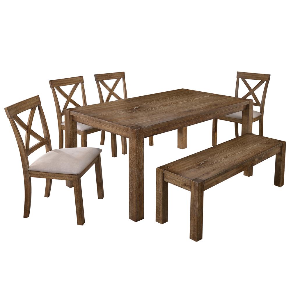 Best Master Furniture Janet 6 Piece Transitional Wood Dining Set in Driftwood. Picture 1