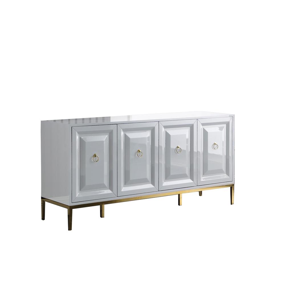 Best Master Furniture Sujay 65" Modern Wood Sideboard with Gold Accents in White. Picture 1