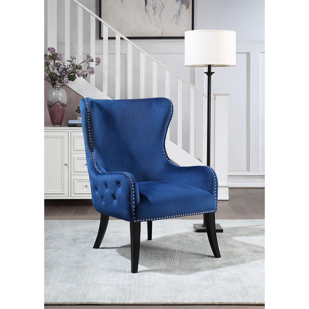 Best Master Furniture Valeria Blue Tufted Velvet Arm Chair. Picture 3