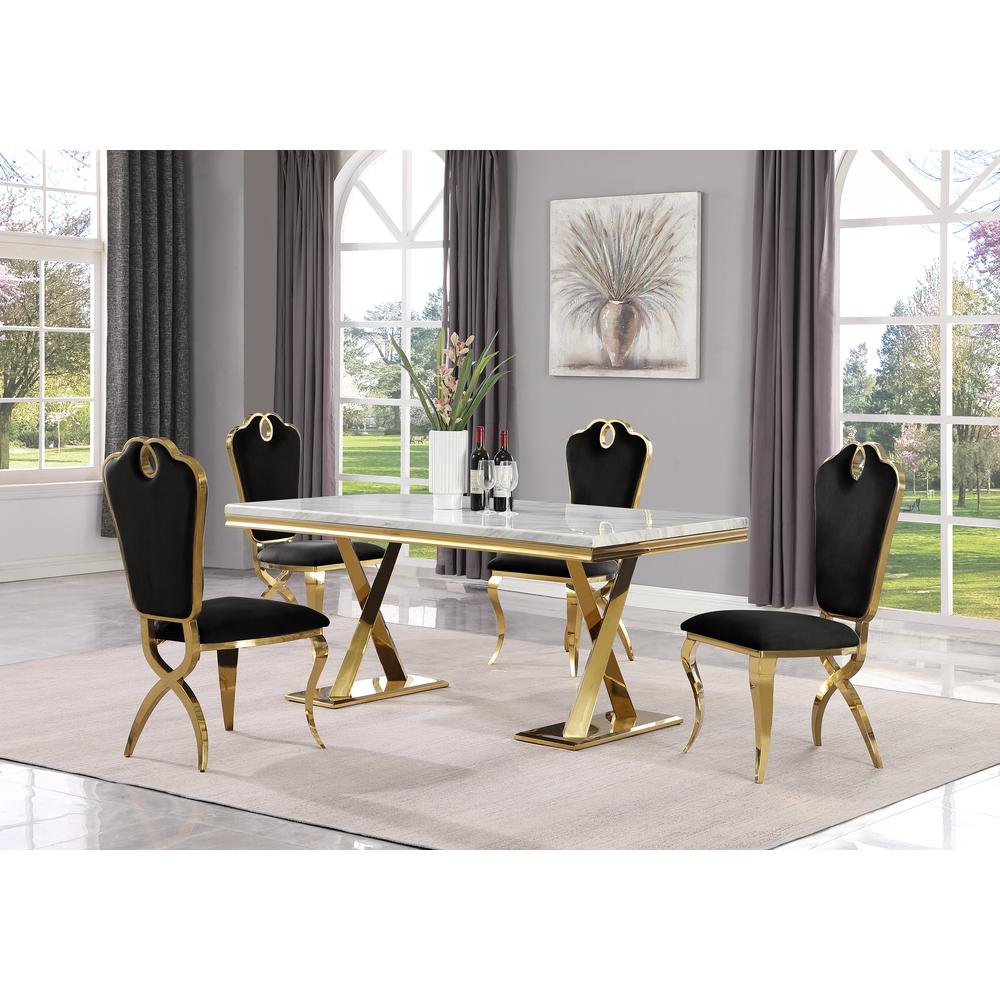 Gernot Black with Gold 5-Piece Rectangle Dining Set. Picture 6