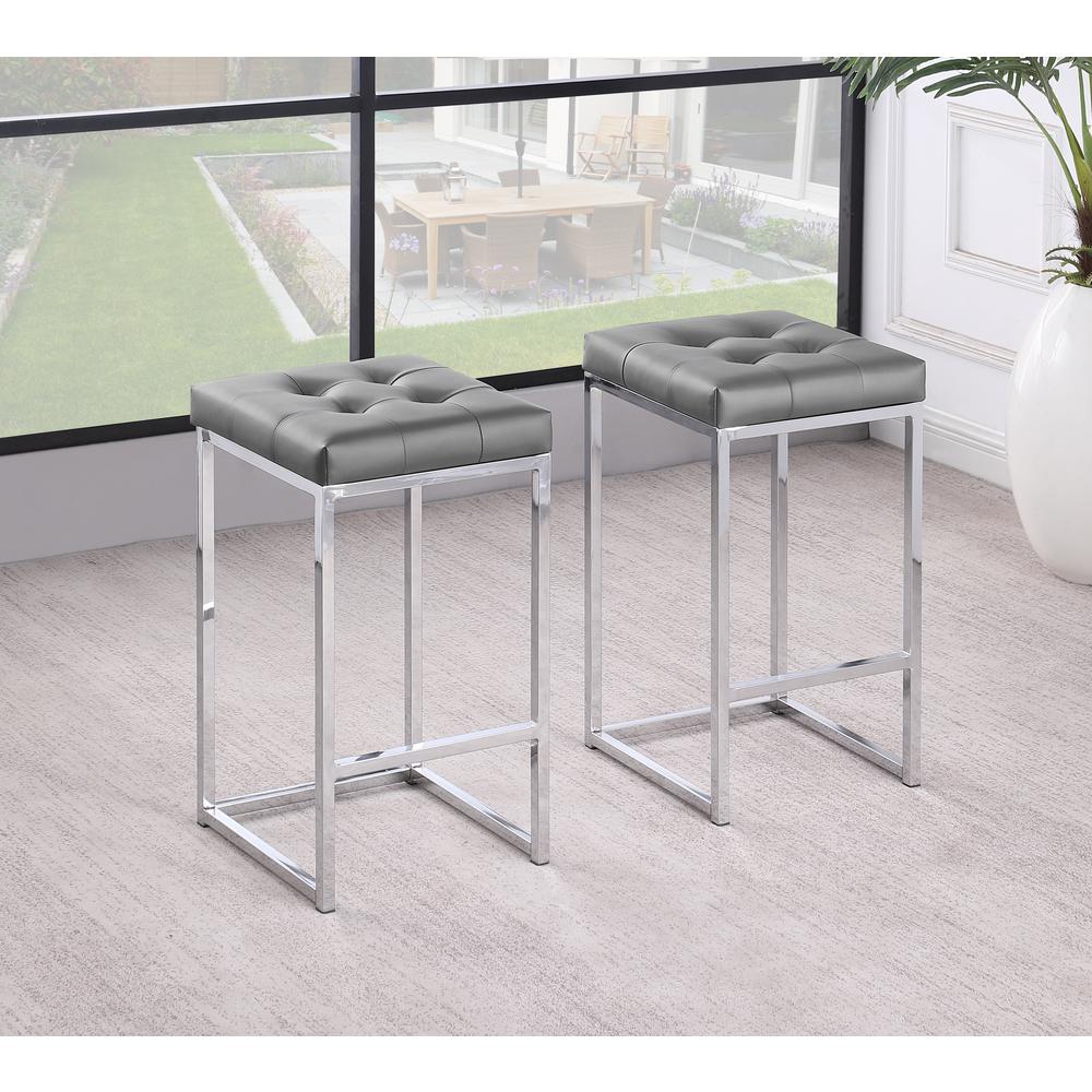 Jersey Gray Faux Leather Counter Height Stool in Silver (Set of 2). Picture 2