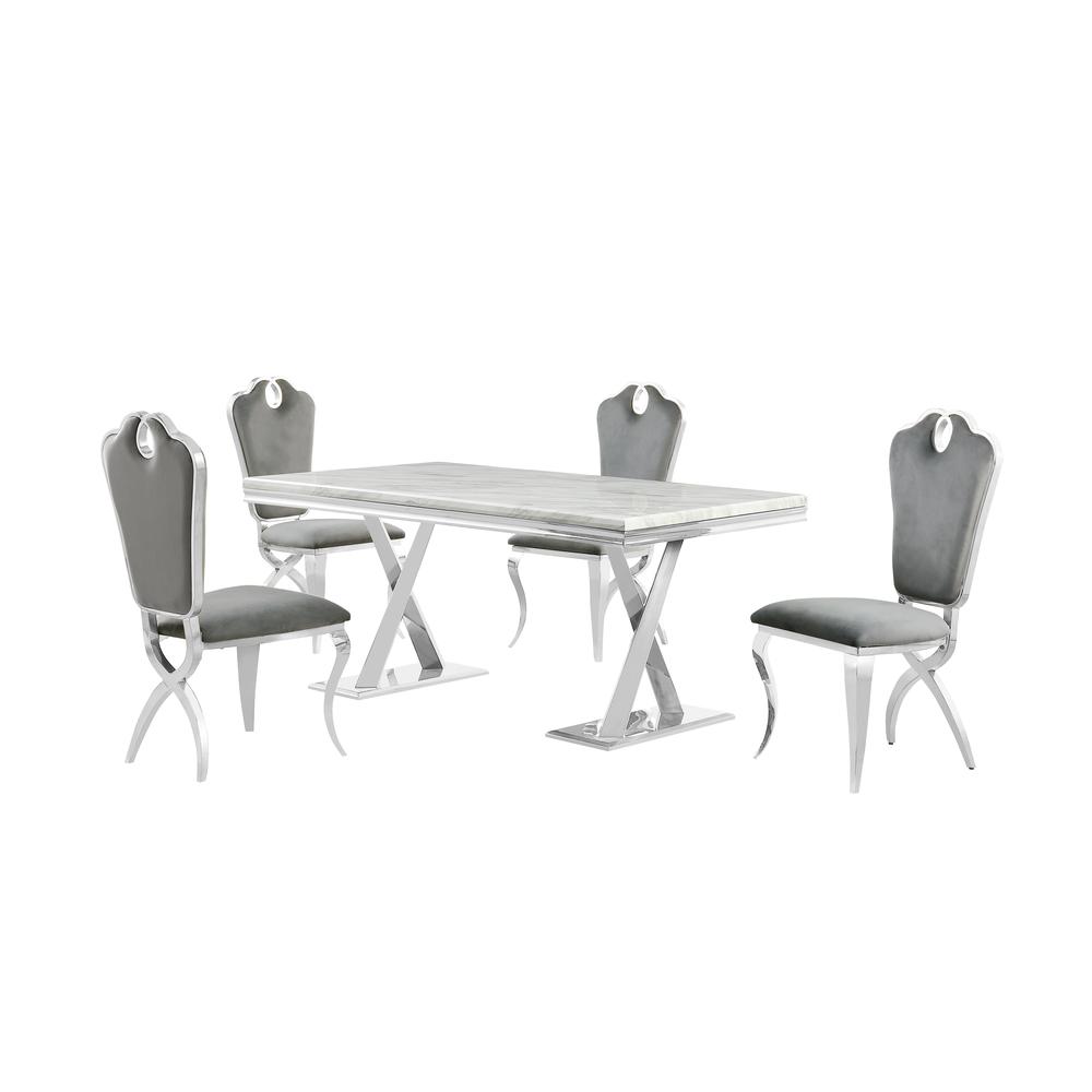 Gernot Grey with Stainless Steel 5-Piece Rectangle Dining Set. Picture 1
