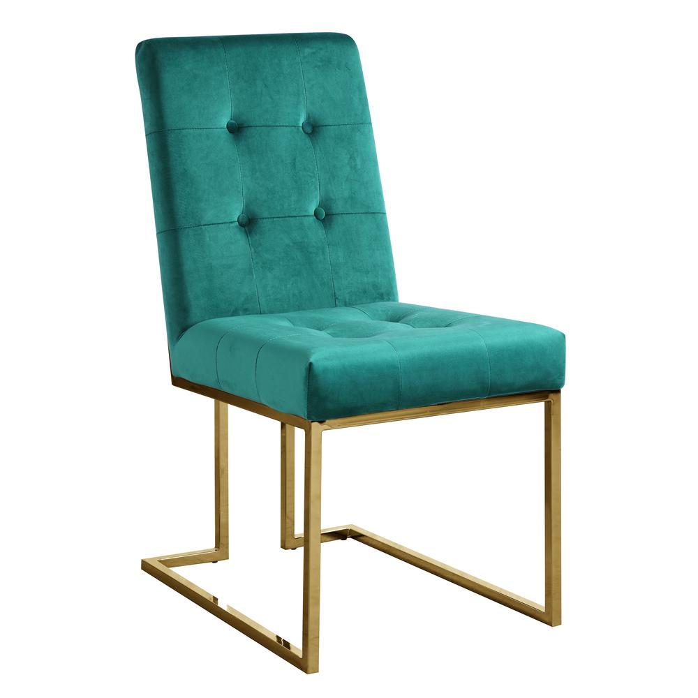 Modern Velvet Fabric Dining Chair in Green/Gold (Set of 2). Picture 1