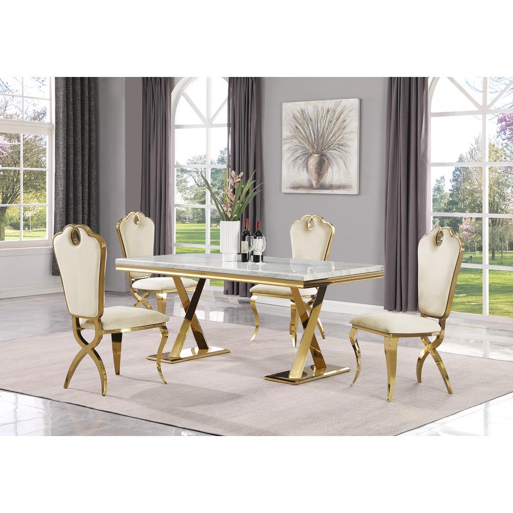Gernot Cream with Gold 5-Piece Rectangle Dining Set. Picture 6