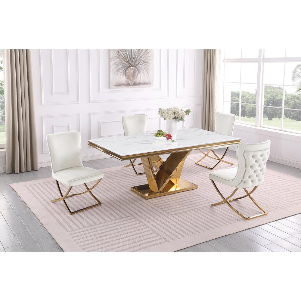 Blythe Beige with Gold 5-Piece Rectangle Dining Set. Picture 5