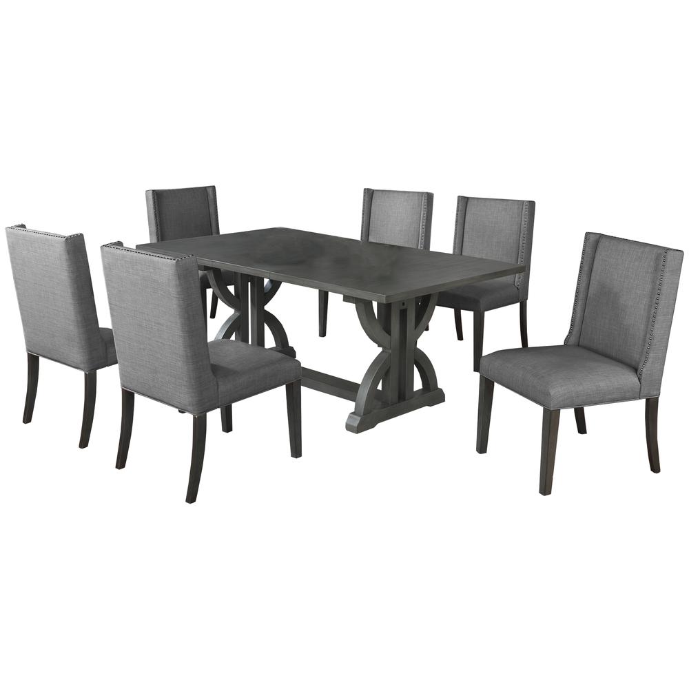 Mia 7-piece Gray Wood Rectangular Dining Set with Nailhead Trim. Picture 1