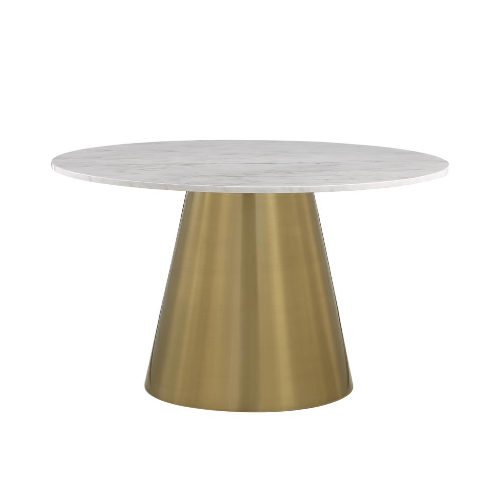 Jacobsen White Marble Round Pedestal Base Dining Table. Picture 1