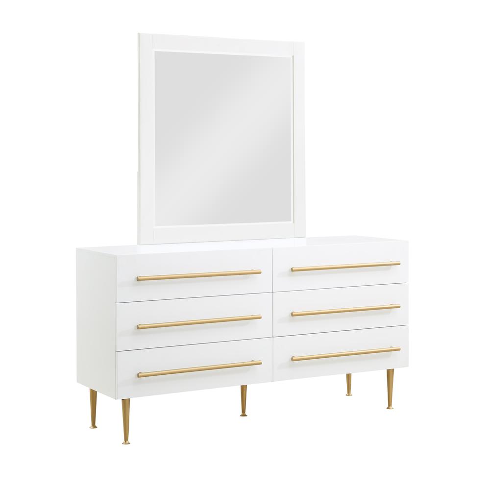 Bellanova White Dresser with Mirror with Gold Accents. Picture 1