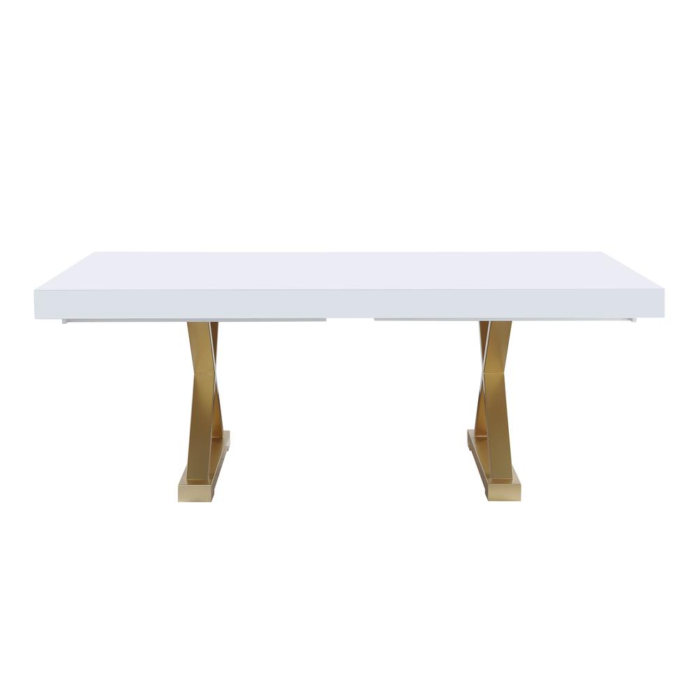 Tyrion Rectangle Extendable Modern White Dining Table in Brushed Gold. Picture 2