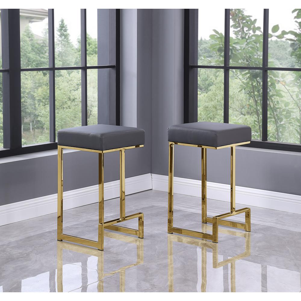 Dorrington Faux Leather Backless Counter Height Stool in Gray/Gold (Set of 2). Picture 2