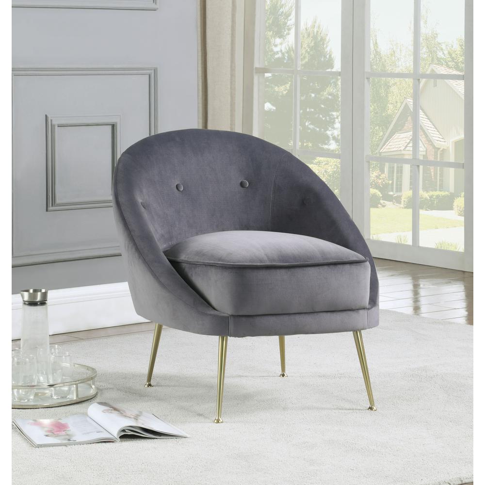Olivia Grey Velour w/ Gold Legs Accent Chair. Picture 2