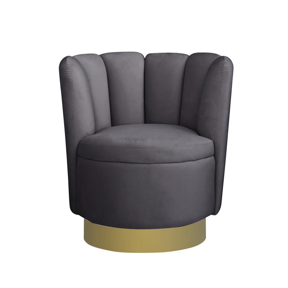 Ellis Velvet Upholstered Swivel Accent Chair in Gray. Picture 3