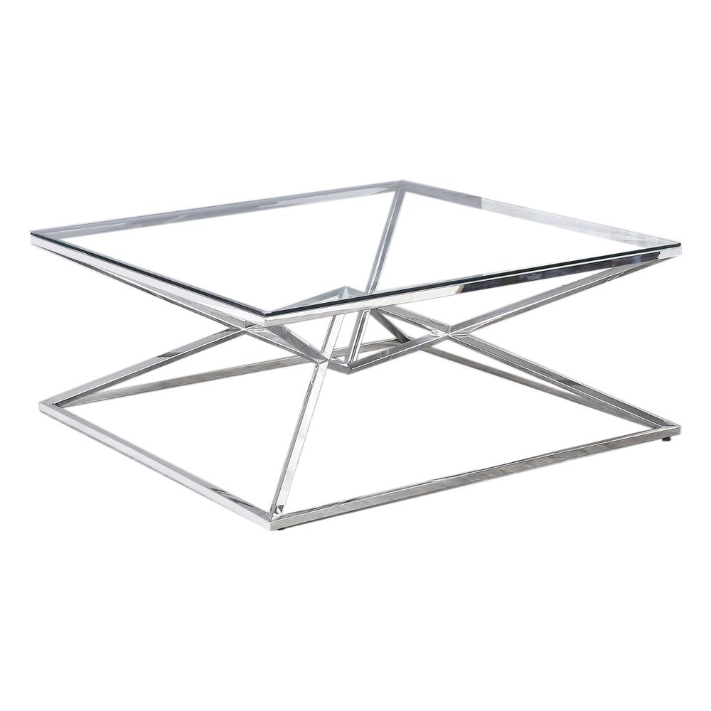 Best Master Furniture 39" Modern Tempered Glass Coffee Table in Silver. Picture 1