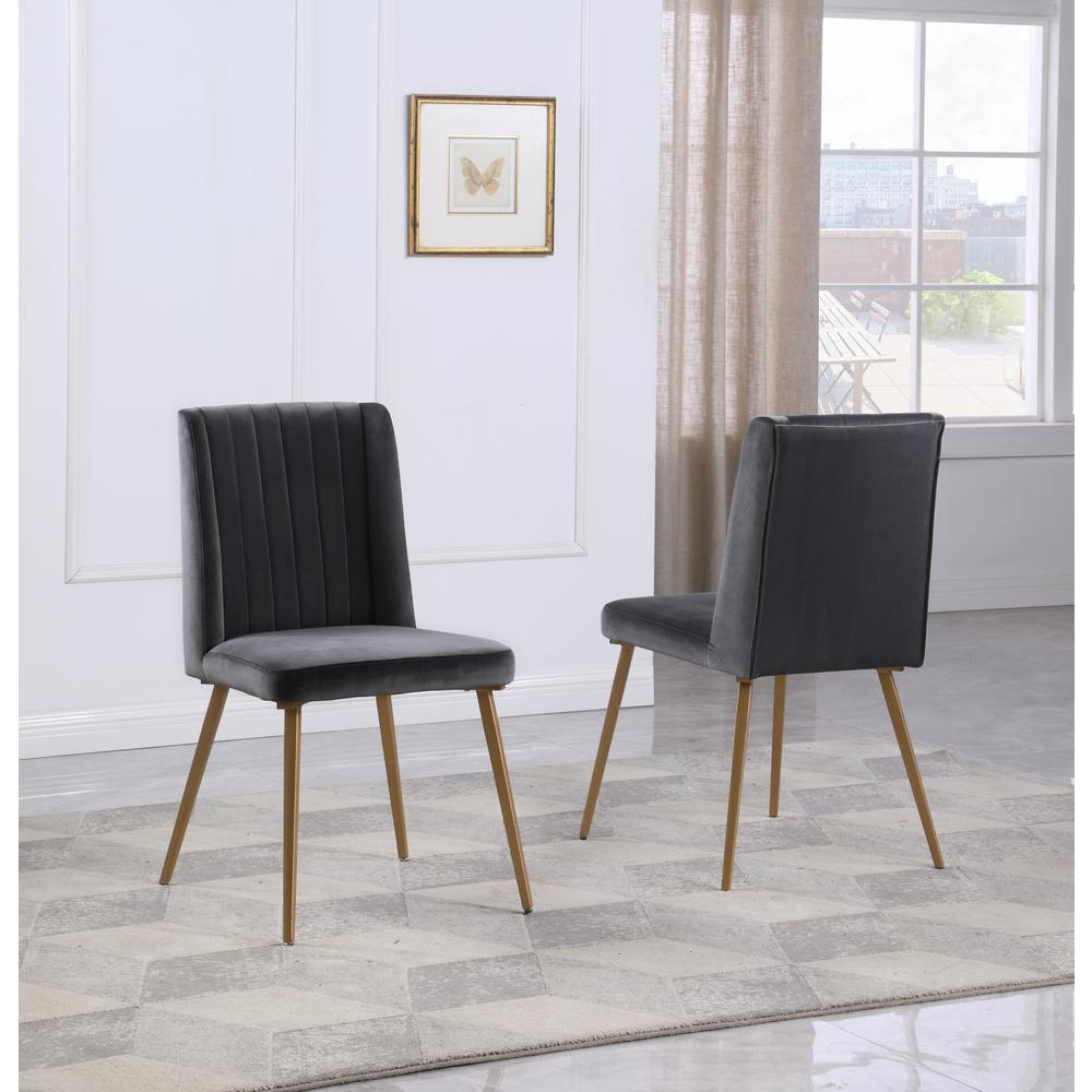 Newport Gray Velvet Dining Chairs with Gold Legs(Set of 2). Picture 3
