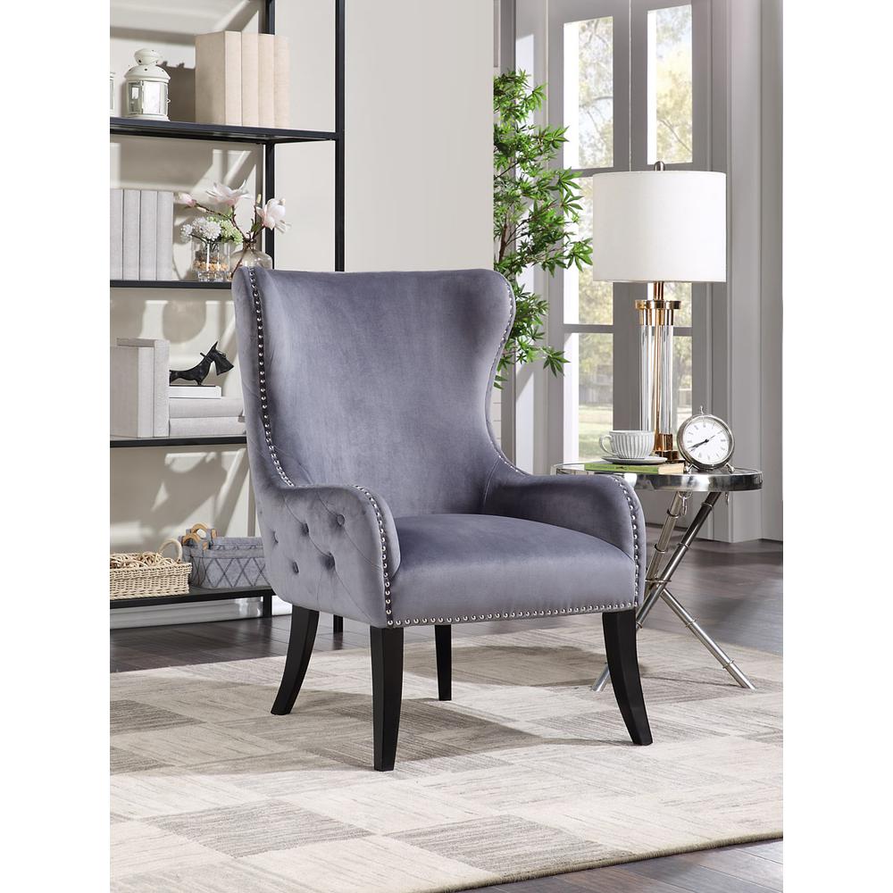 Valeria Gray Tufted Velvet Arm Chair. Picture 3