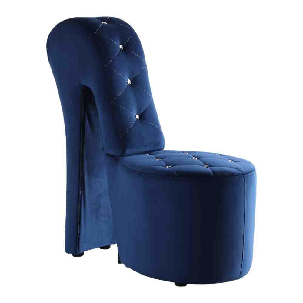 Best Master Furniture Tristram 19" Velvet High Heel Shoe Chair in Navy Blue. Picture 1