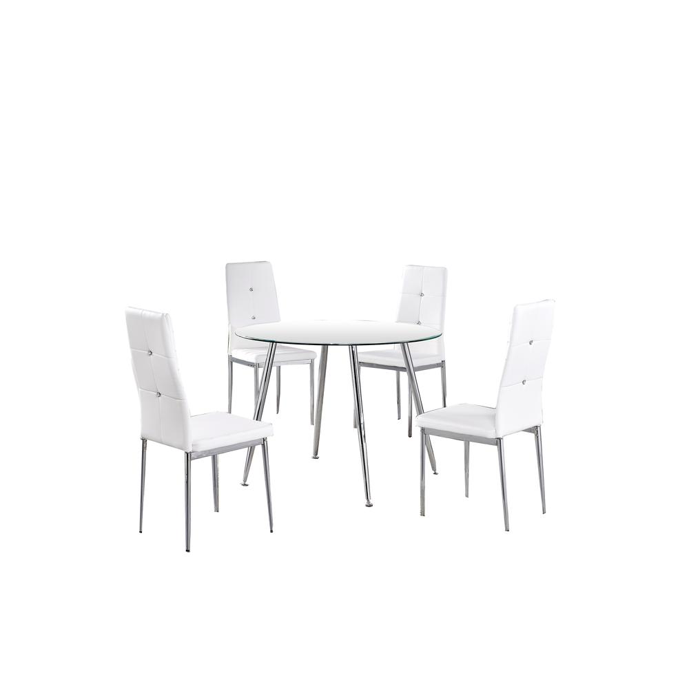 Best Master Furniture Sandy 5 Piece Modern Faux Leather Dinette Set in White. Picture 1