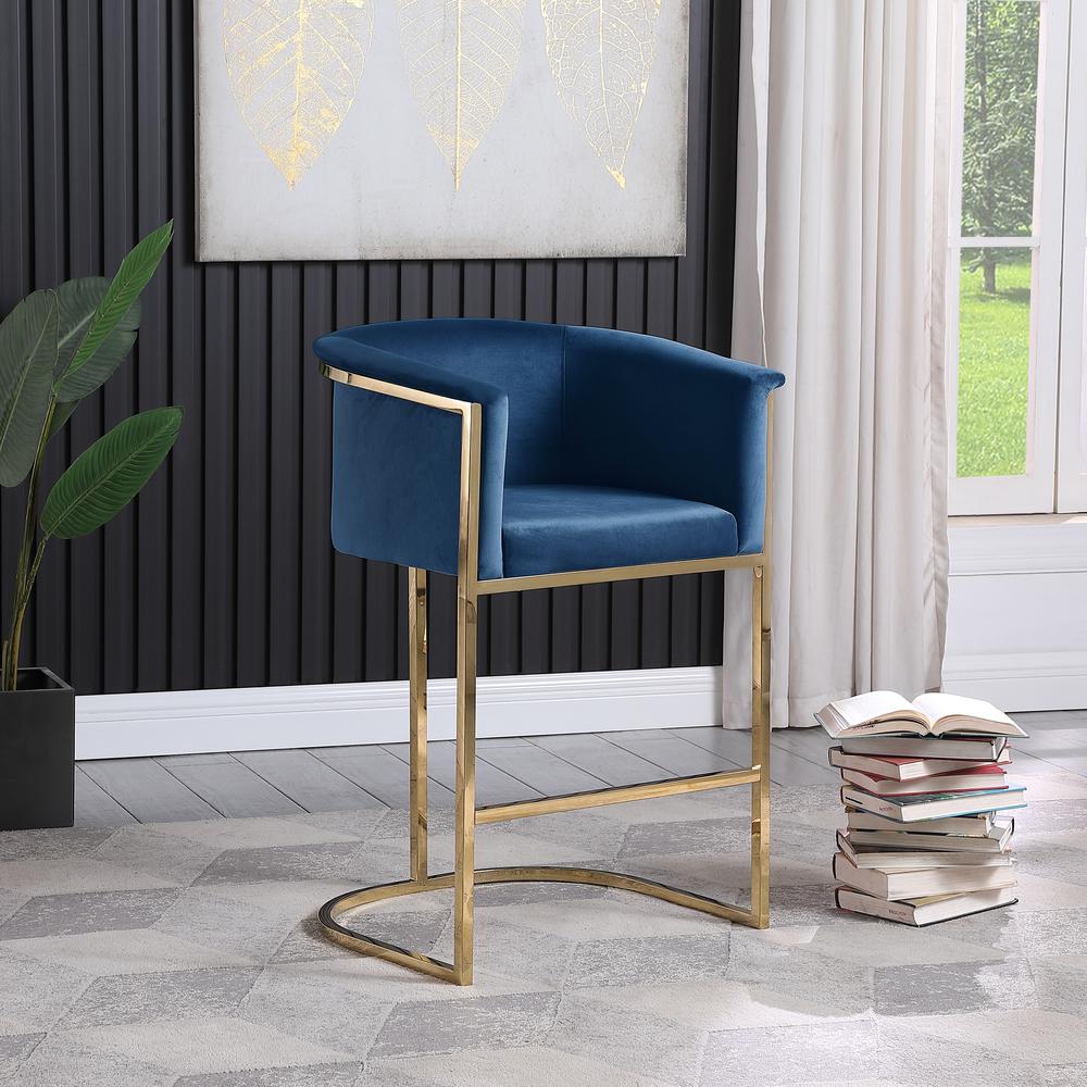 Lexie Blue Bar Stools with Gold Base(Set of 2). Picture 2