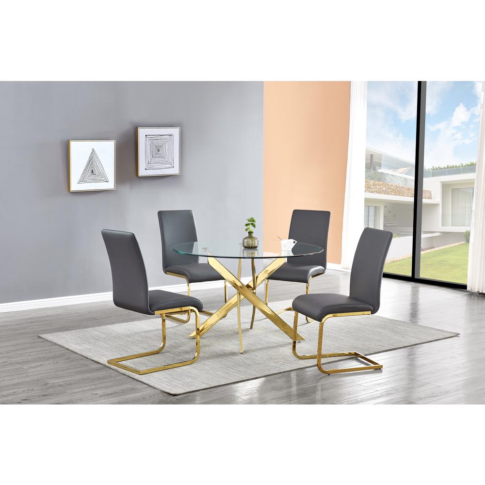 Alison 5-piece Modern Glass Top Dinette Set in Gray/Gold. Picture 1