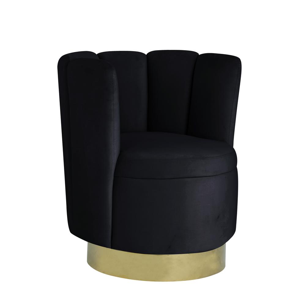 Ellis Velvet Upholstered Swivel Accent Chair in Black Velvet. Picture 1