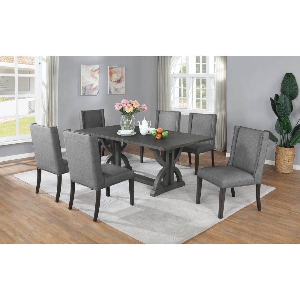 Mia 7-piece Gray Wood Rectangular Dining Set with Nailhead Trim. Picture 2