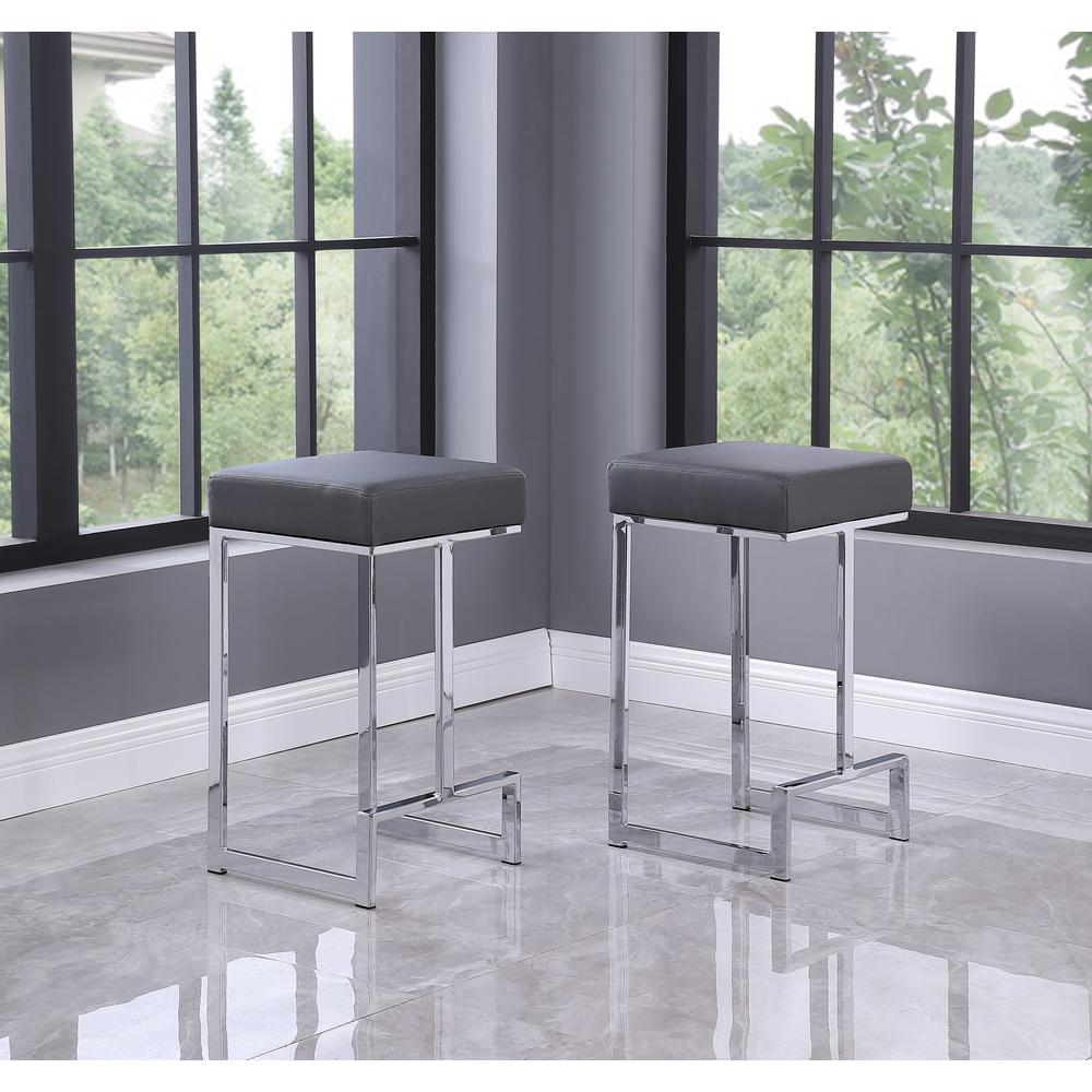 Dorrington Faux Leather Backless Counter Height Stool in Gray/Silver (Set of 2). Picture 2