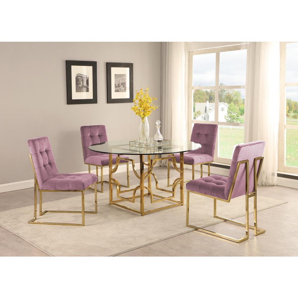 Modern Velvet Fabric Dining Chair in Pink/Gold (Set of 2). Picture 2