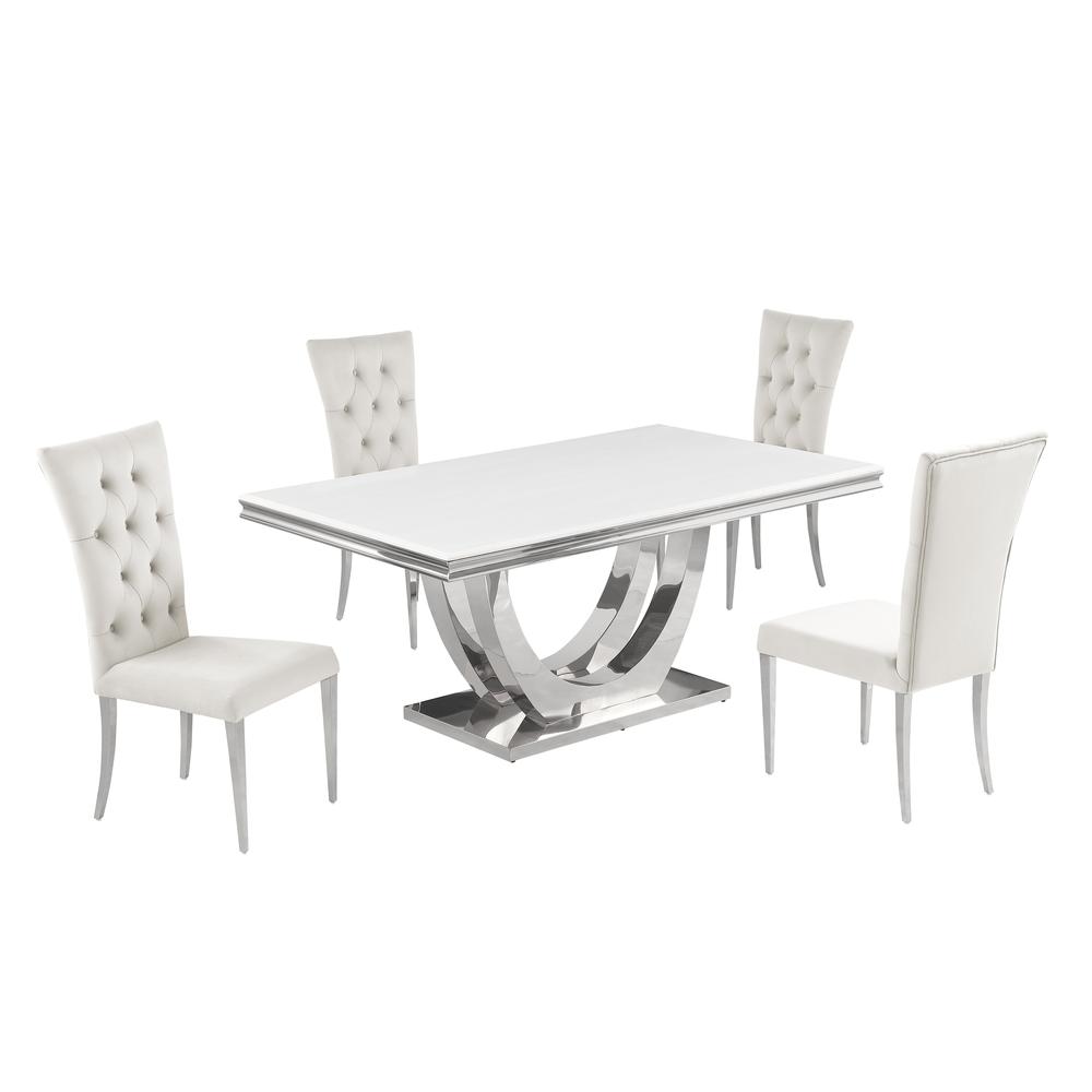 Danis Beige with Silver 5-Piece Rectangle Dining Set. Picture 1