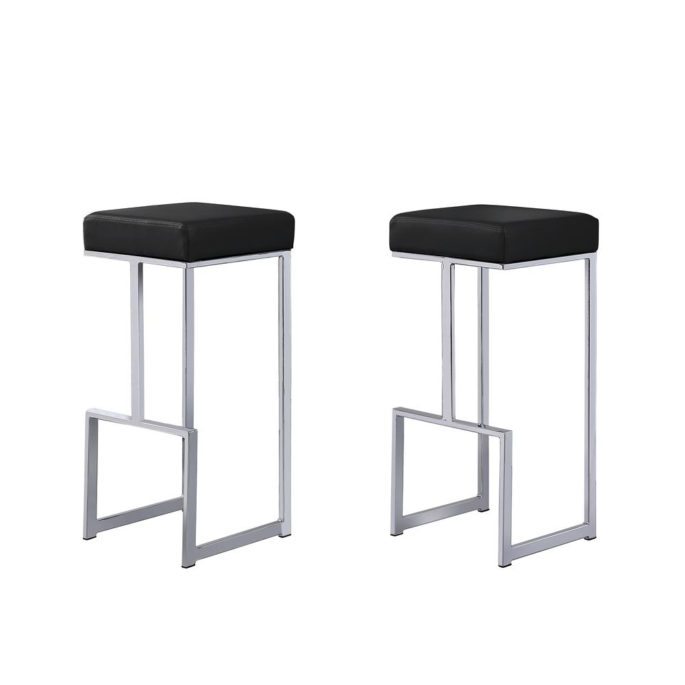Dorrington Faux Leather Backless Bar Stool in Black/Silver (Set of 2). The main picture.