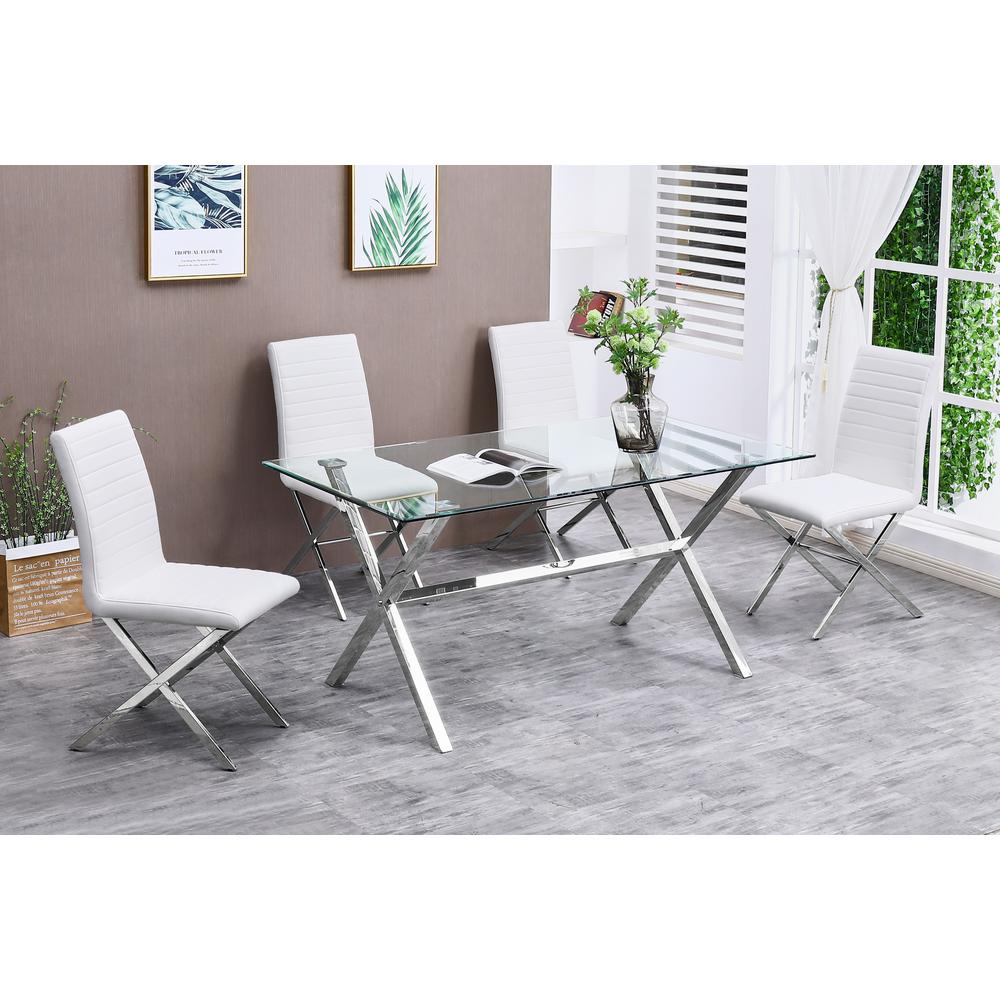 Best Master Furniture Timber 63" Modern Stainless Steel Dining Table in Silver. Picture 4